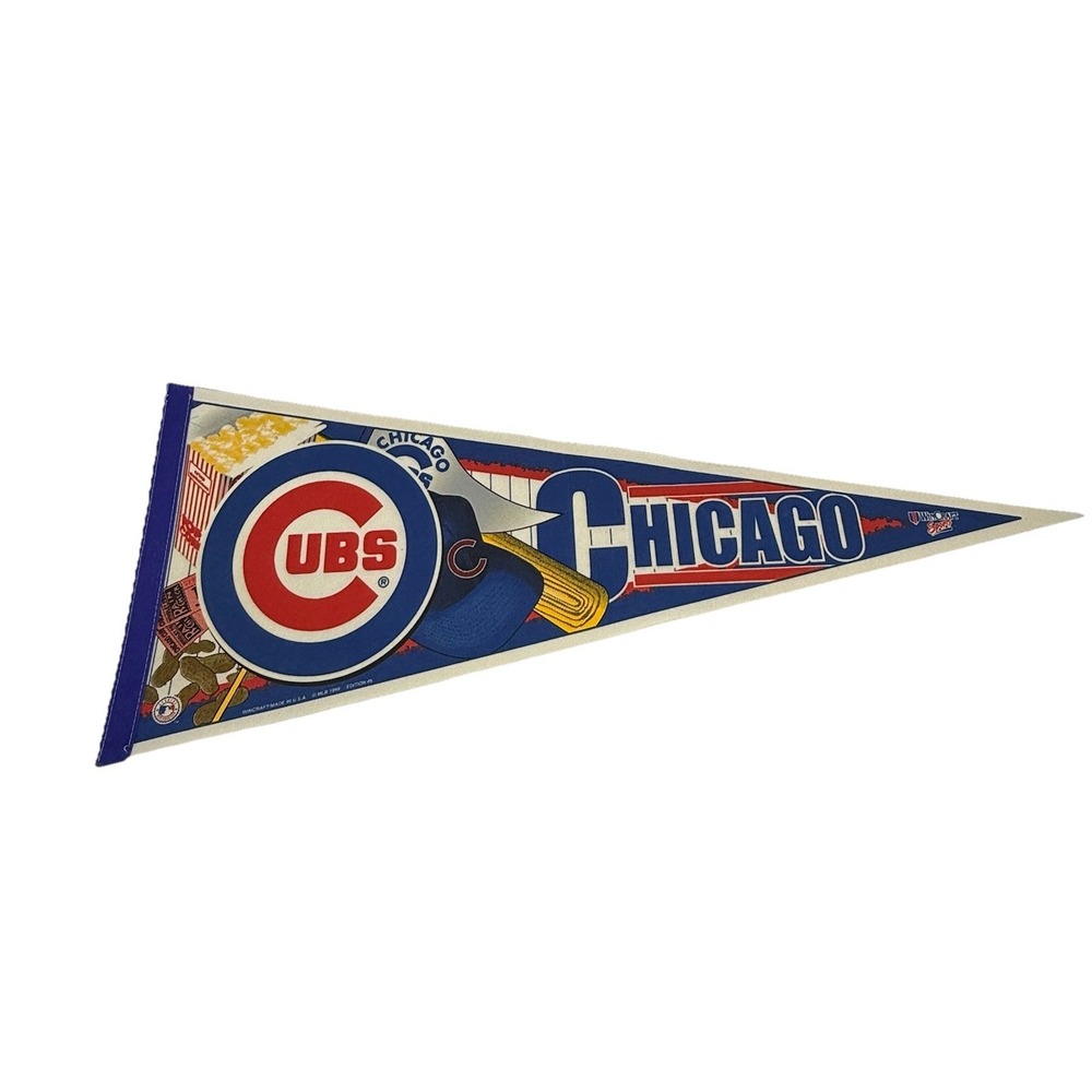 VTG 1999 Chicago Cubs Pennant Peanuts Popcorn Hat Bat Logo MLB Wincraft Sports